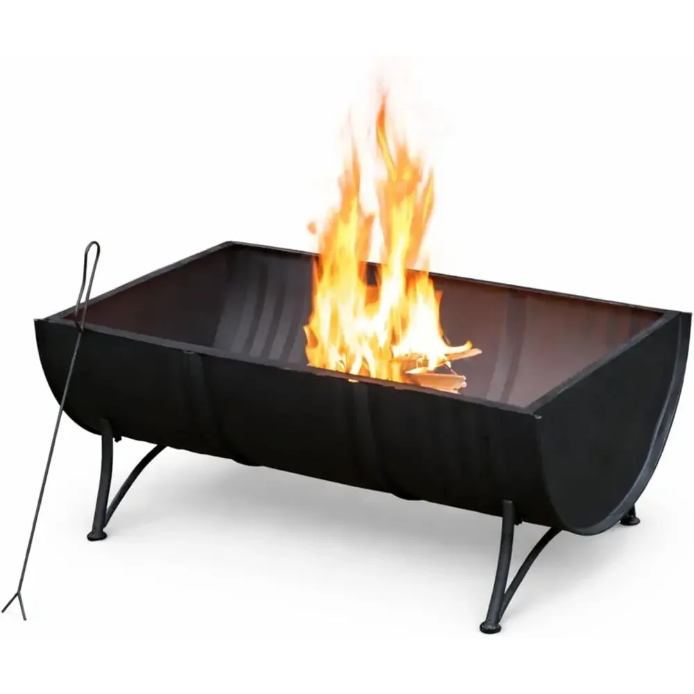 35 Oval Wood-Burning Fire Pit - Black Patio Heater with Safety Spark Screen, Easy Clean, Elevated Grate, PVC Cover