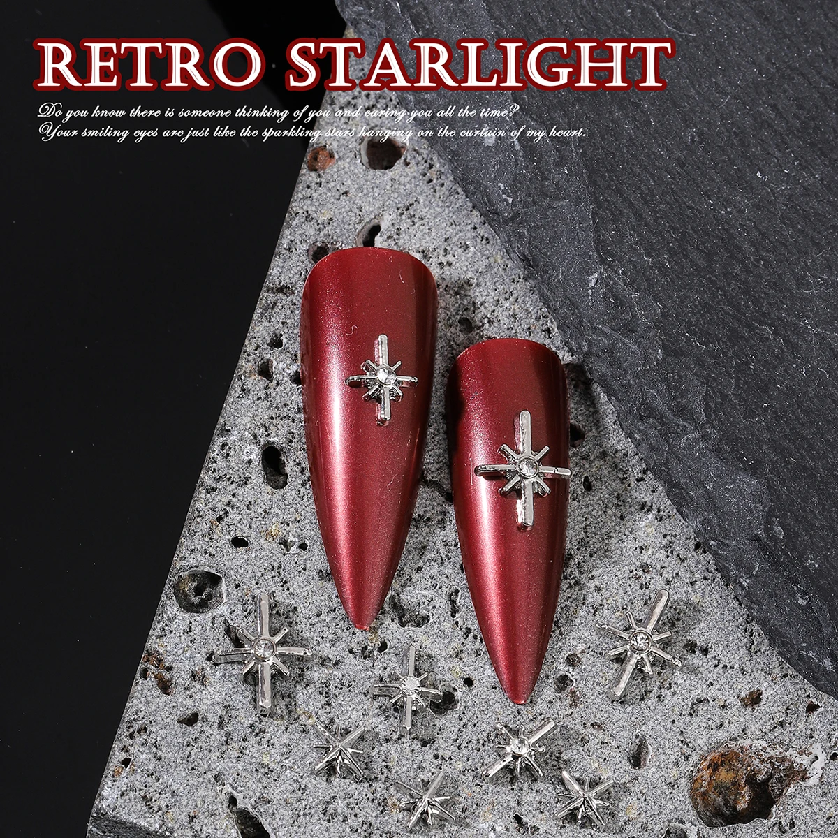 Rhinestone unha patch com estrela, estilo simples, estilo japonês e coreano, decoração de unhas, liga, 20 unid