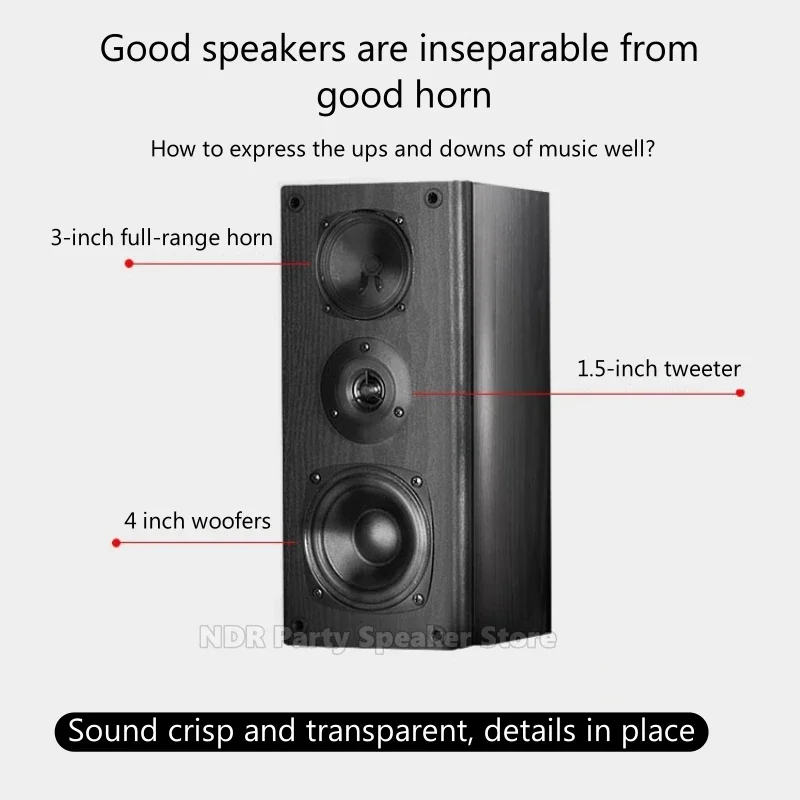 60W High Power Wooden 2.0 Passive Speaker 1.5 Inch Tweeter 4 Inch Woofer Speaker Bookshelf Hifi Speaker for TV PC Computer