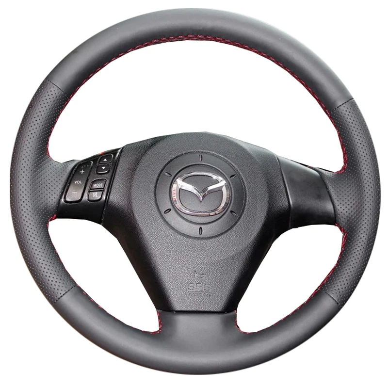Black Artificial Leather Hand-Stitched Car Steering Wheel Cover For Old Mazda 3 Mazda 5 Mazda 6 Steering Wrap Car Accessories