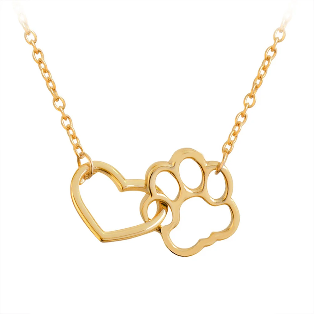 Dog Love Heart Necklace Footprint Necklace Women Girls Jewellery Gift (Gold) paw print necklace