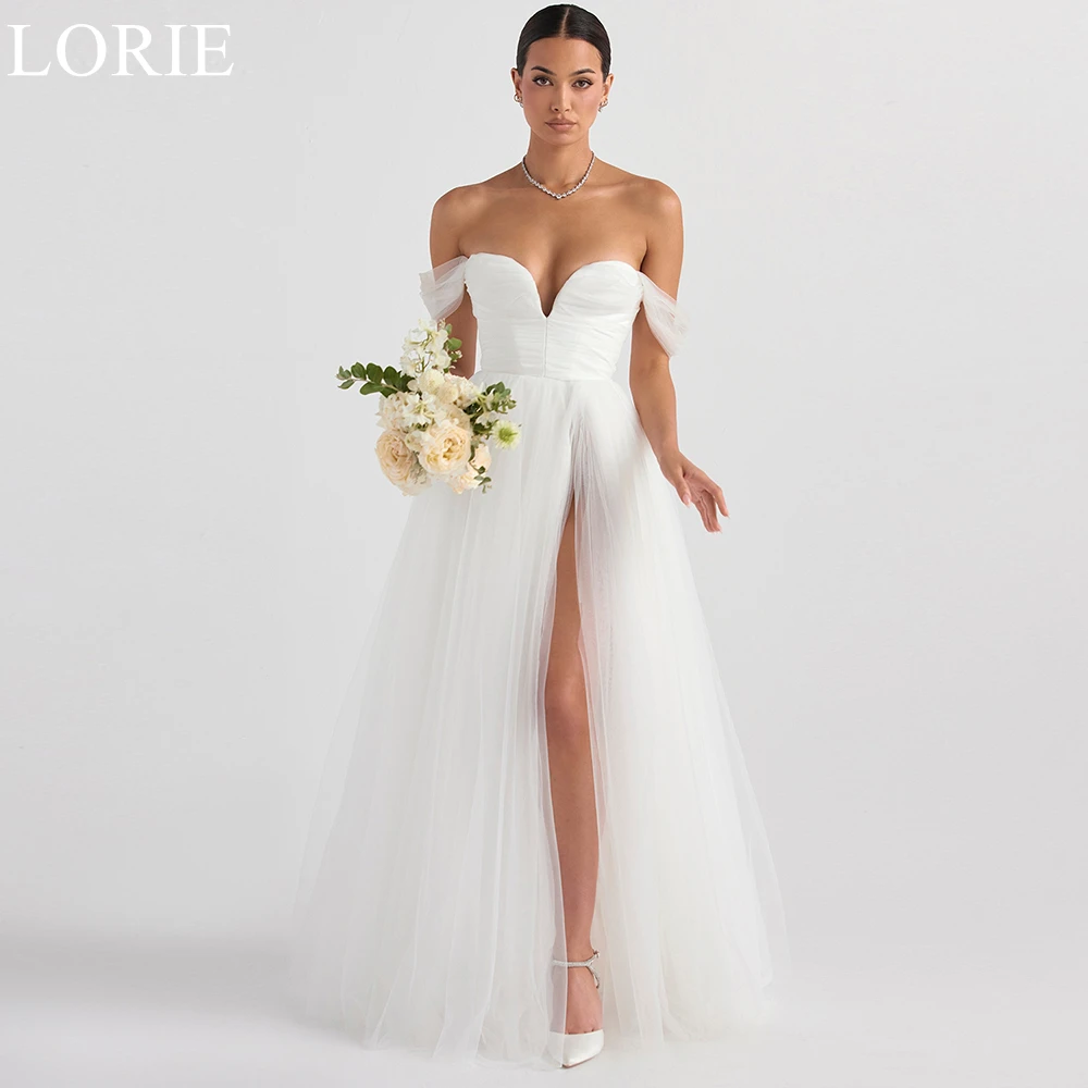 

LORIE Elegant Tulle Wedding Dresses Off Shoulder High Slit A-Line Pleated Bride Prom Gown Backless 2024 Bridal Gowns Customized