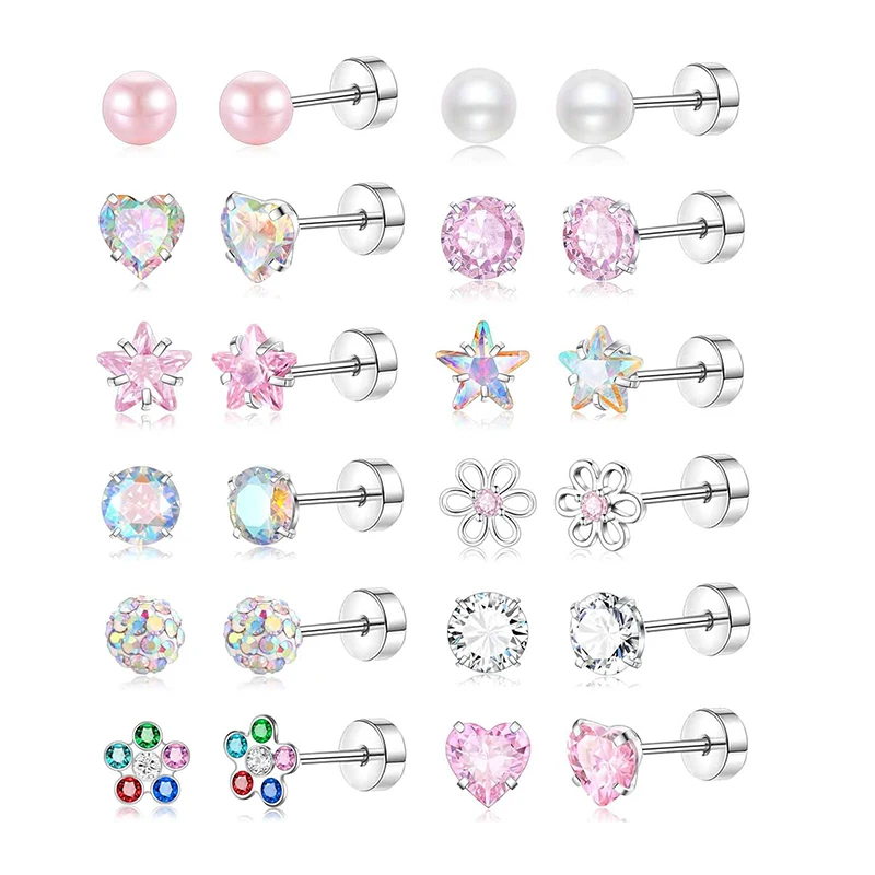 

Wholesales Women Earrings Stud Flat Back 20G Cartilage Earrings Barbell Helix Conch Tragus Piercing Body Screw Back Heart Flower