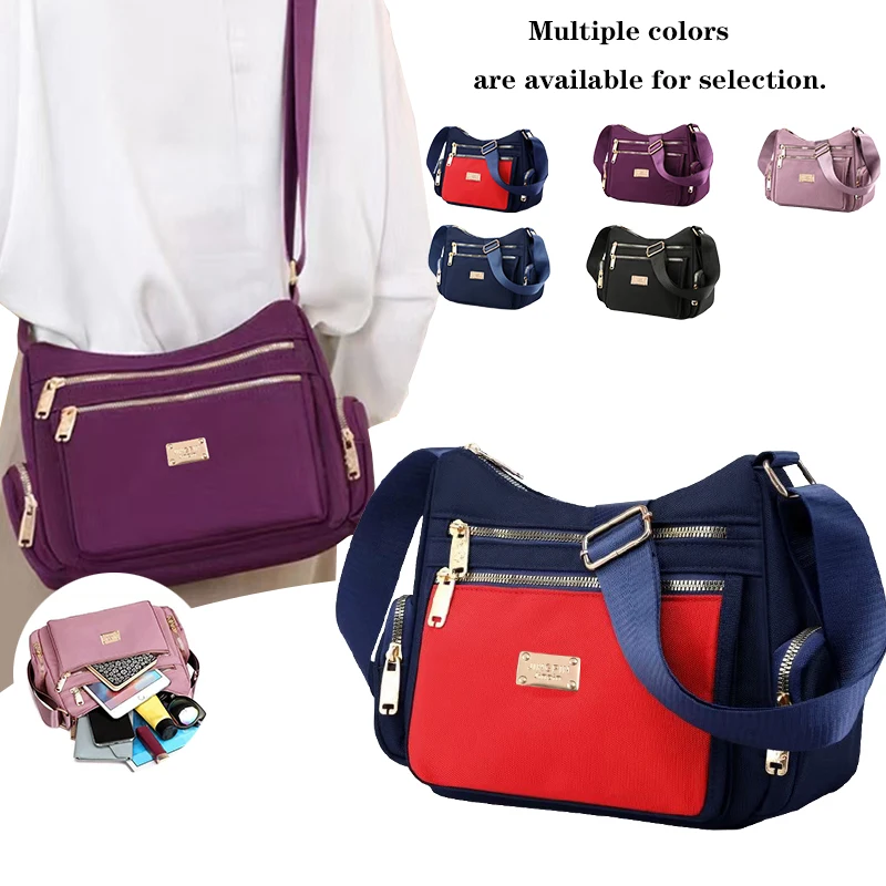 Damenhandtasche in verschiedenen Farben, mehrschichtig mit Reißverschlüssen, kann diagonal oder auf der Schulter getragen werden.
