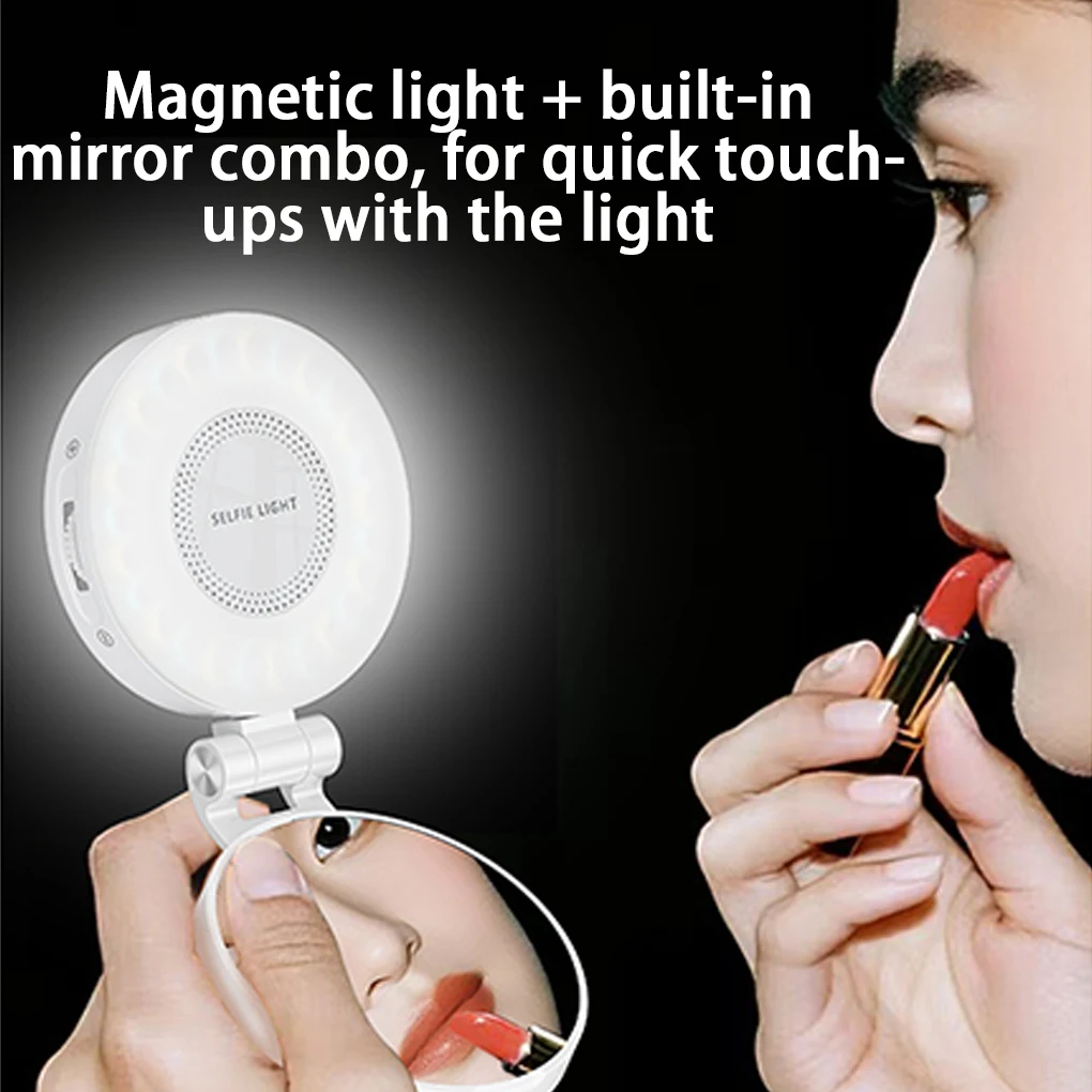 Enhanced LED Selfie Fill Light Adjustable Brightness For Smartphone Vlog Photography Rear Mirror white