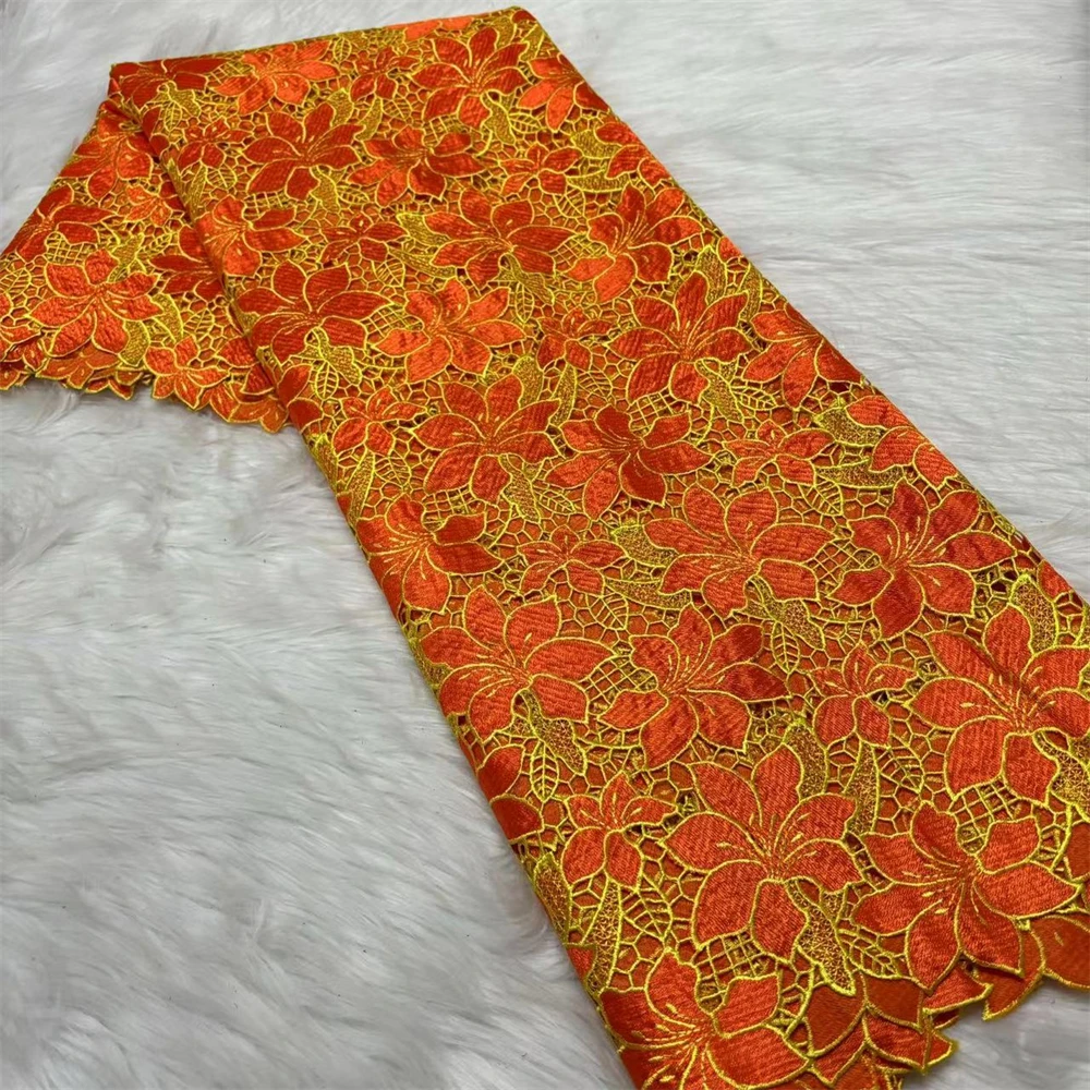 African Cord Lace Fabric Orange Lace Guipure Fabrics High Quality Lace 2025 For Women Dress Blue 5 Yards