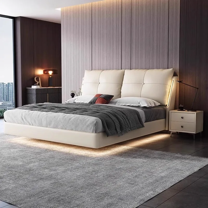 Modern Luxury  Bedroom Furniture Soft Up-holstered Beds Super king Bed Double Bed Frame Leather Set with Storage Box Design Home