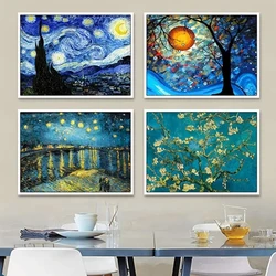 DIY diamentowe malowanie okrągły diamentowy gwiaździste niebo Van Gogh wzór pełna diamentowa mozaika do dekoracji domu malowanie krzyż zestaw do szycia