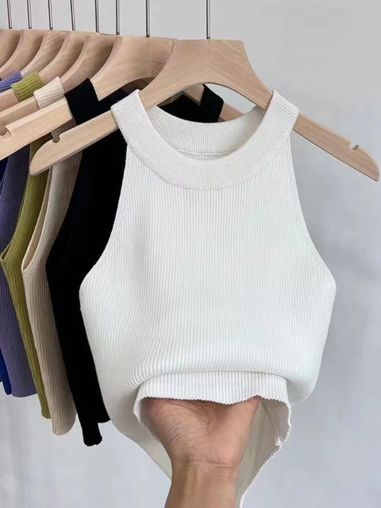 Women Solid Round Neck Ribbed Tank Top Camisole Women Summer Basic Elastic 2026 O Neck Solid Tank Top