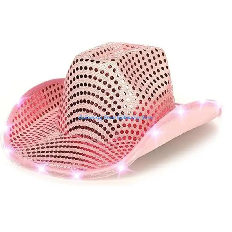 

573B Glowing Cowboy Hat Sequins LEDs Sunglasses Versatile for Club Bar Dancing