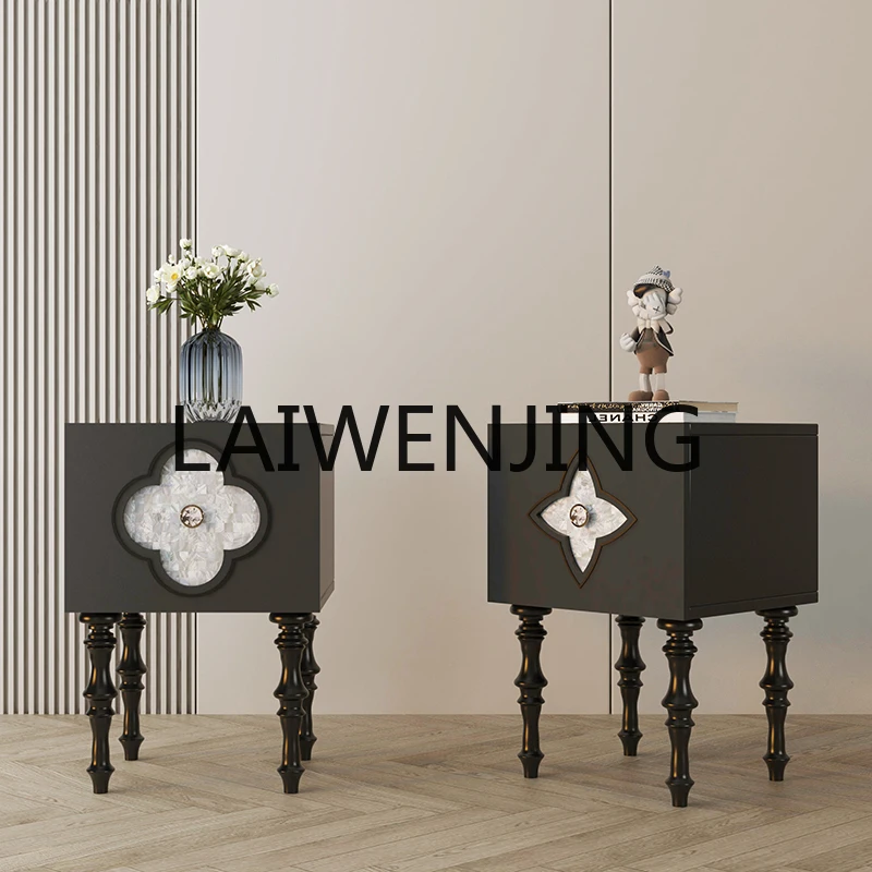 RWJ French Bedroom Clover Shell Side Cabinet Living Room Side Table Storage Cabinet Black