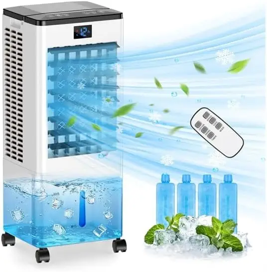 Portable Air Conditioners, 8L Evaporative Air Cooler with 12H Timer and 4 Mode, Portable AC with 3 Speed and 120° Oscillation, F