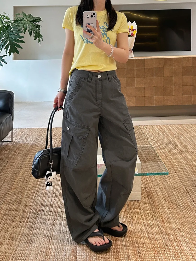 

Женские повседневные брюки с высокой талией и широкими штанинами, прямые, в стиле рабочей одежды, удобные, хлопковые, весенняя новинка