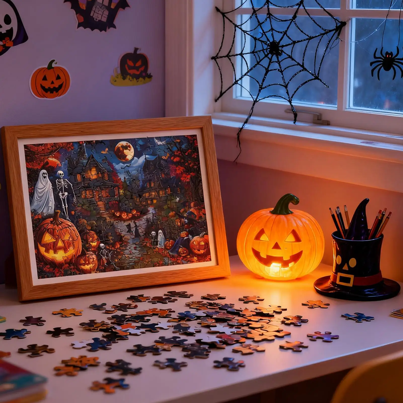 Quebra-cabeça de halloween, 1000 peças, casa assombrada, brinquedos educativos, jogo de tabuleiro para lazer, decoração de outono, festa familiar interna