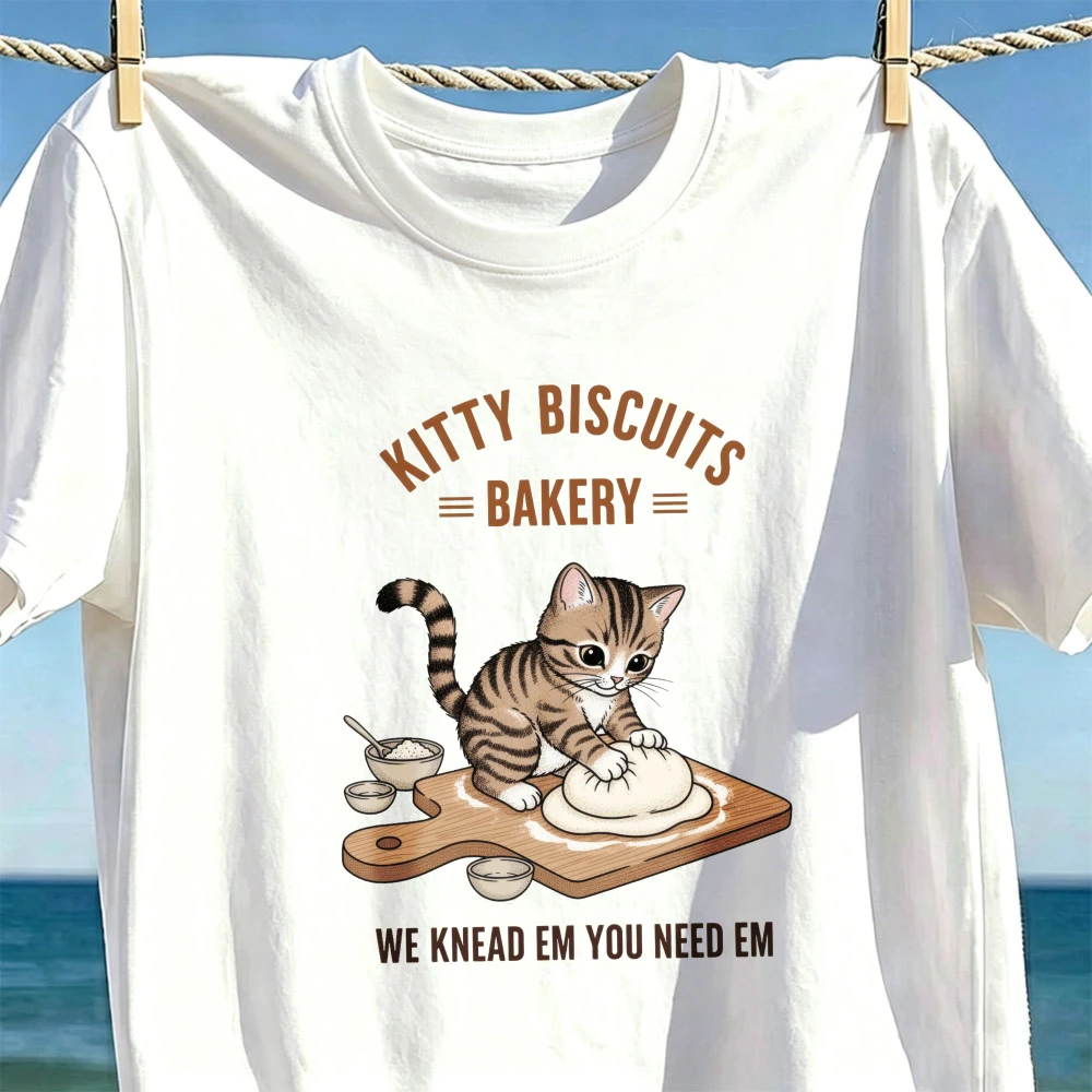 Funny Cute Cat Lover T-Shirt Adorable Kitten Baking Kitchen Bakery Dough Pet Pun Apparel Crew Neck Short Sleeve Tee Cotton Shirt