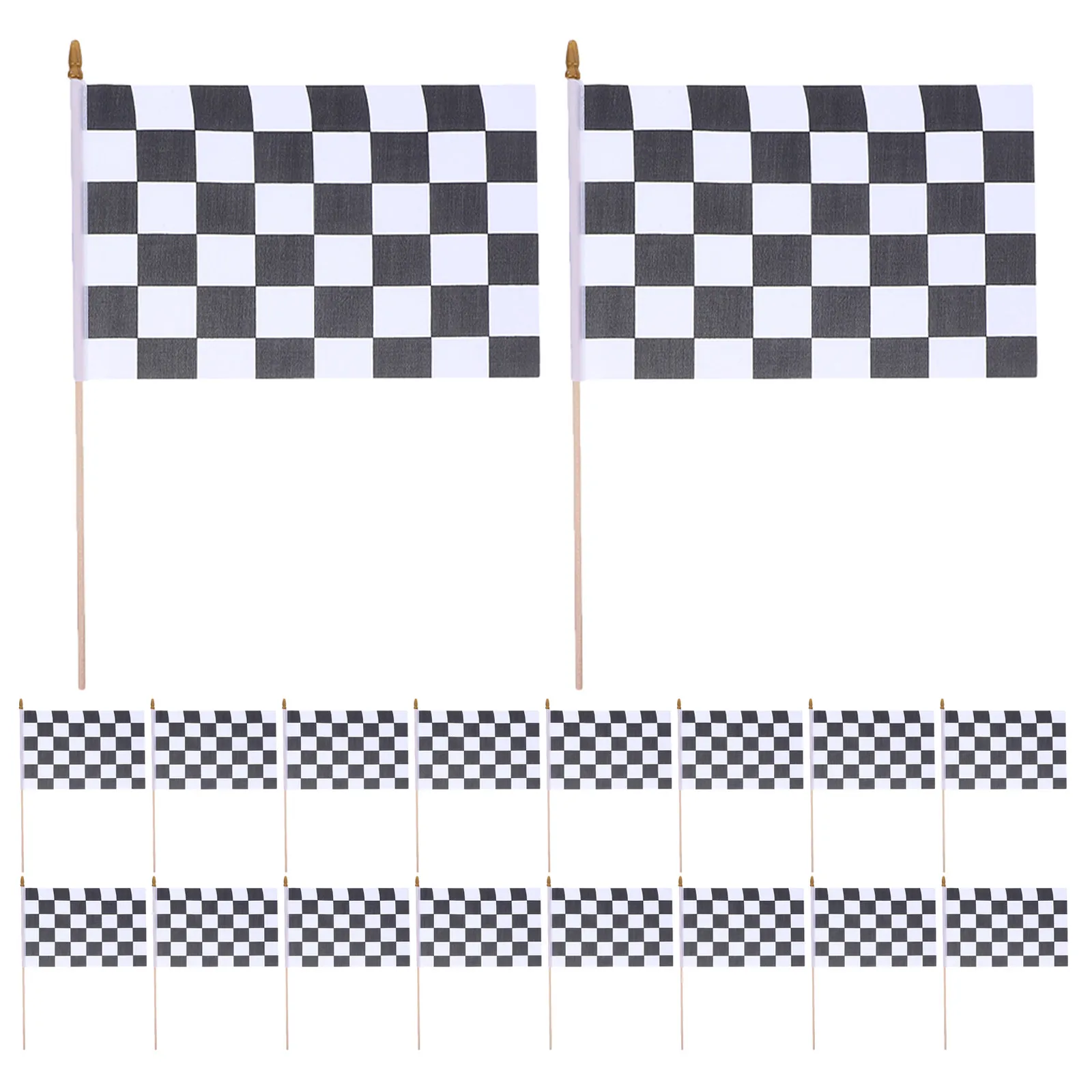 35Pcs Black White Checkered Racing Flags Handheld 8.3x5.5 Inch Wooden Stick Race Track Car Party Supplies Birthday Decoration