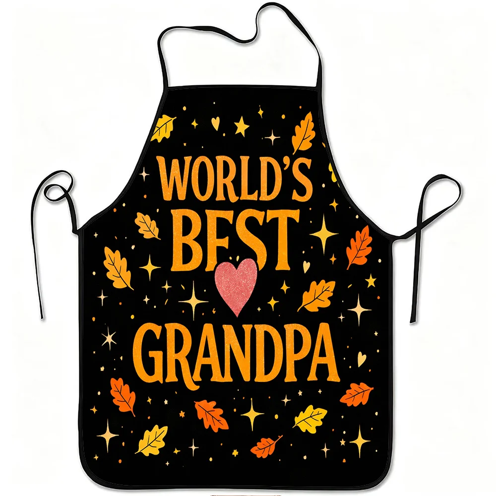 1pc World'S Best Grandpa Heart Leaf Print Apron, Durable And Easy to Clean, Adjustable Waistband, Polyester Material, for Kitche