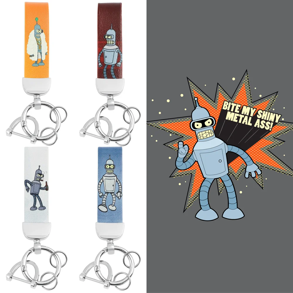 Disney Cartoon Futurama portachiavi in pelle Bender Bending Robot Badge in pelle portachiavi zaino per auto carino portachiavi regali di gioielli