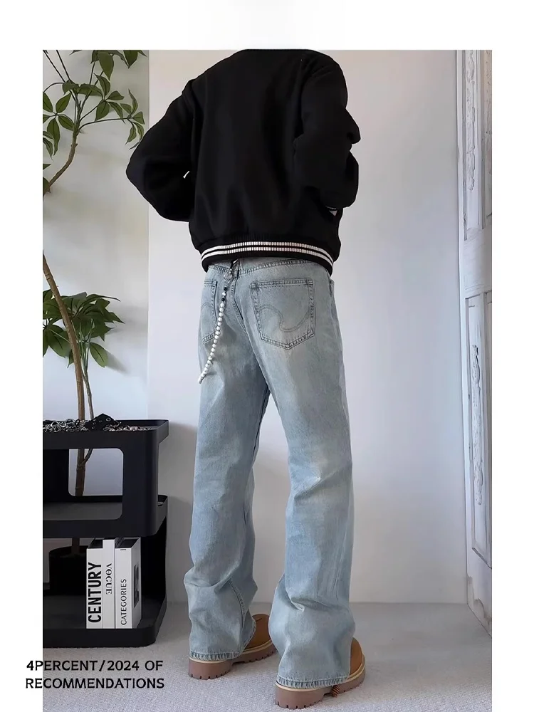 American Sle Ice Blue Bell Bot Jeans Herren CleanFit Knife High And Slim Straight Casual Lange Hosen Trendige Jugendkleidung