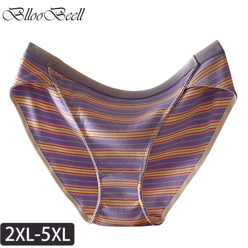 

New Plus Size Women's Underwear Sexy Low Waist Cotton Panties Sports Style Briefs Retro Striped Ladies Triangle Pants Lingerie
