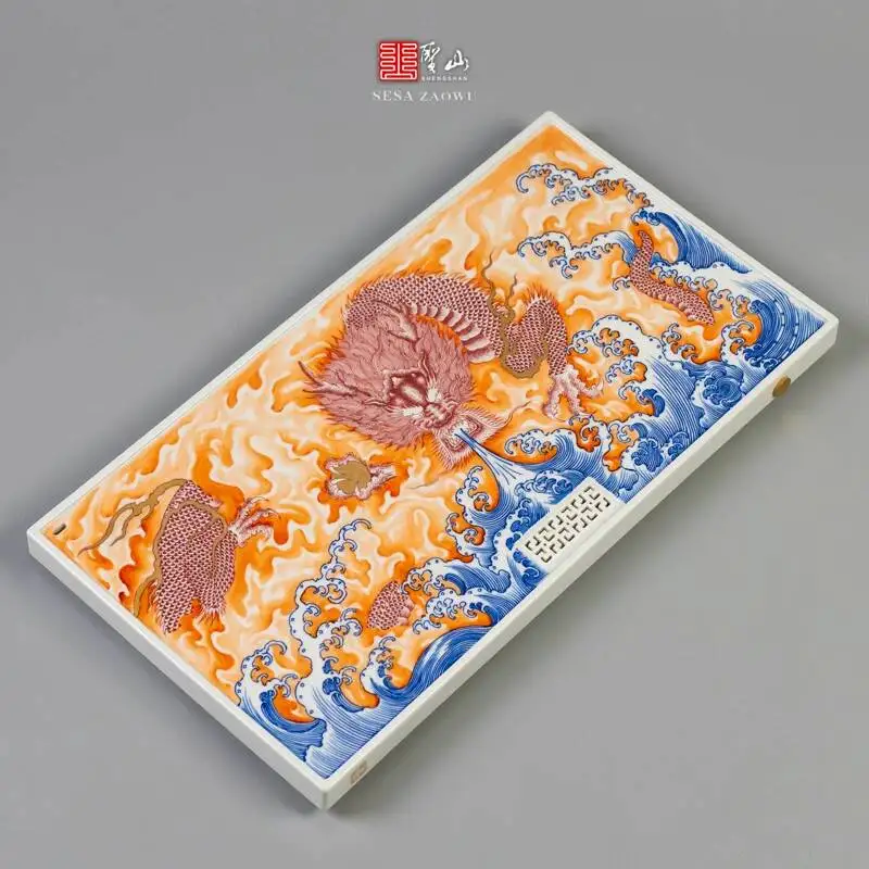 

Holy Mountain Alum Red Underglaze Water-Absorbing Dragon King Ceramic Jingdezhen Handmade Hand-Painted Dry Tea Tray