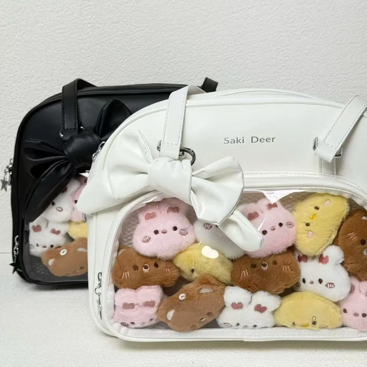 Japanese Original Two-dimensional Animation Big Food Lta Bag Lolita Bow Sweet Versatile Solid Color PU Shoulder Bag for Women