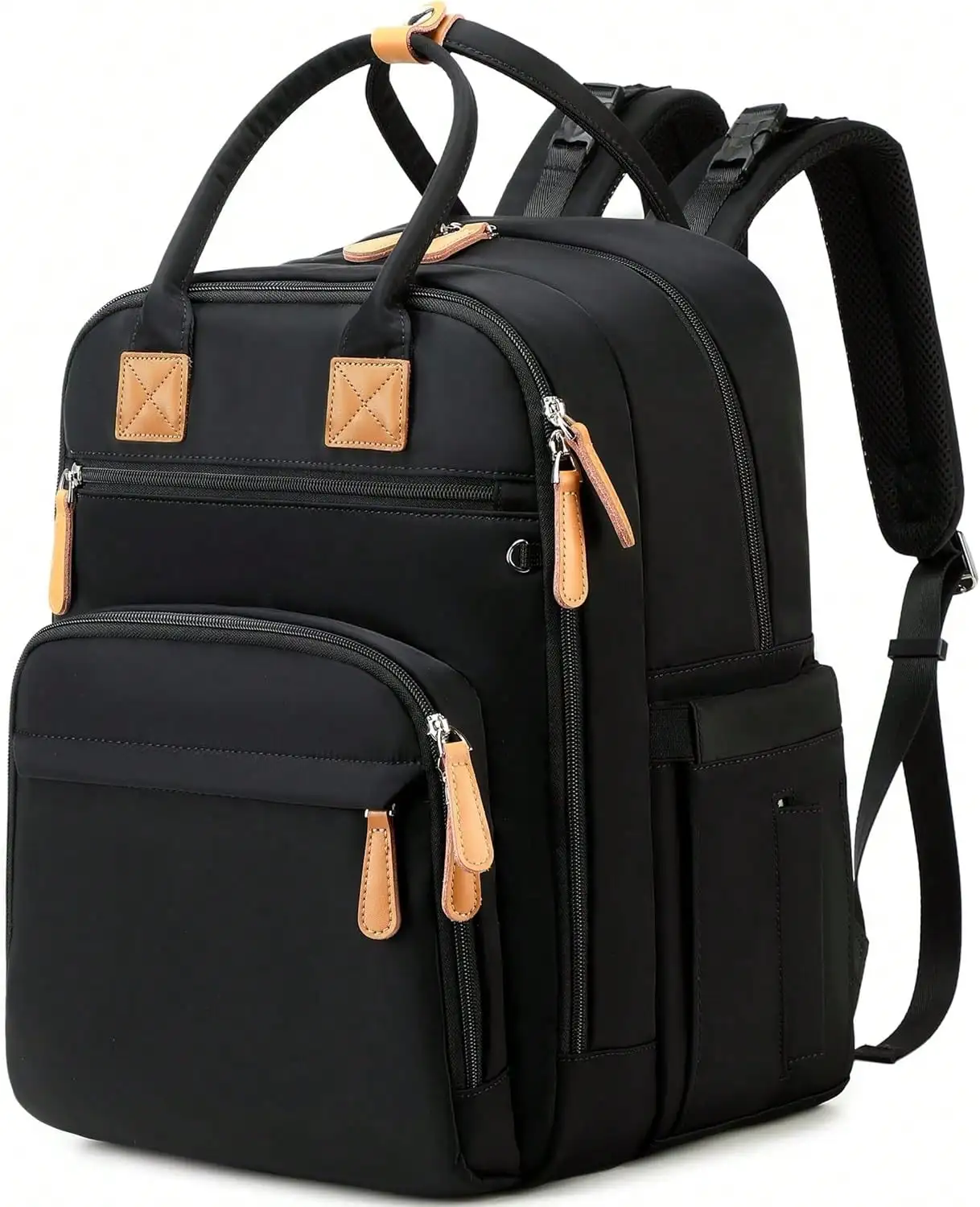 Durable Water Resistant Large Capacity Backpack For Women, 18 Multi Pocket Travel Bag With Stroller Clips And Luggage Sleeve