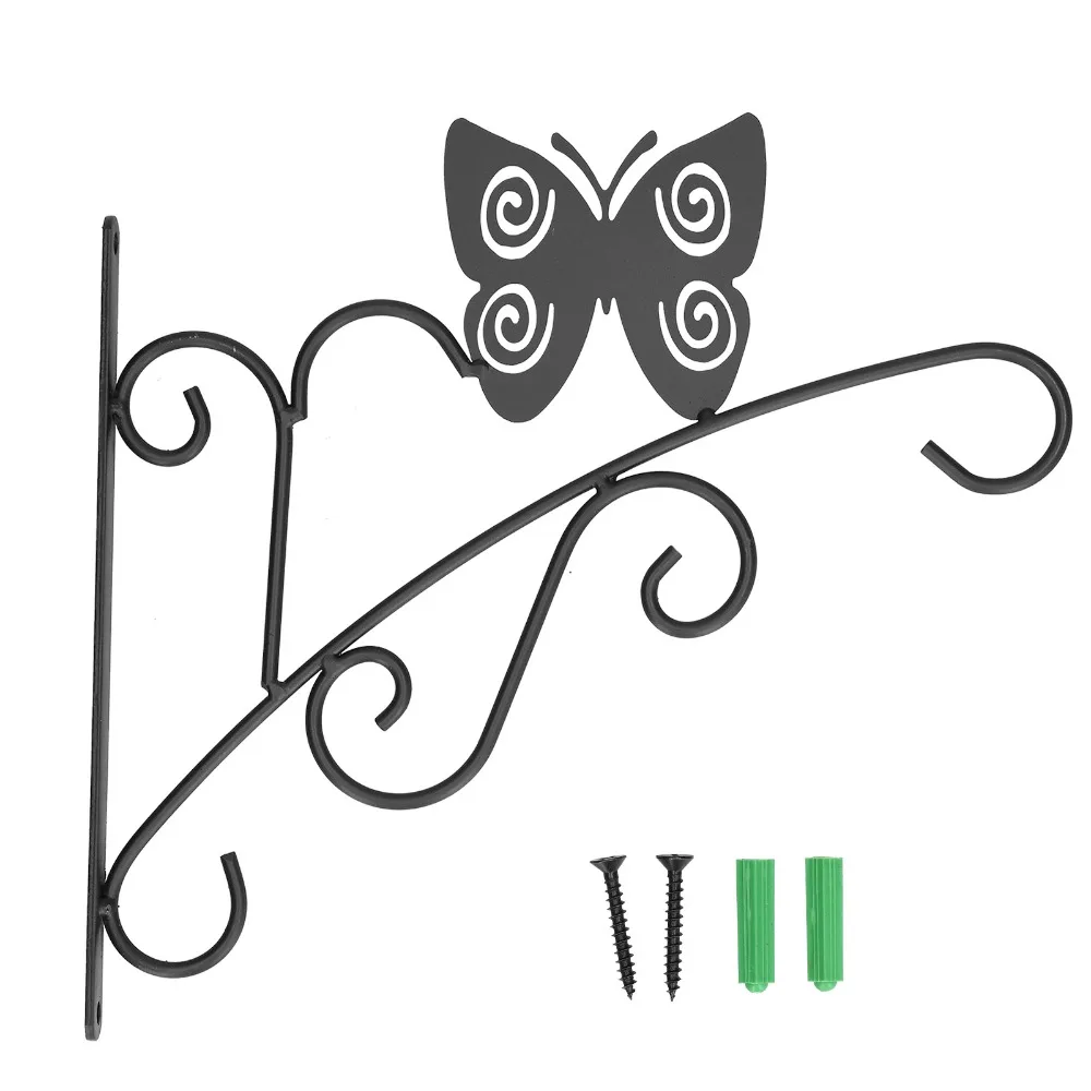 Iron Iron Hanging Plant Bracket 11.3x9.8x0.6in Solid Load Bearing Structure Outdoor Flower Pot Holder Black