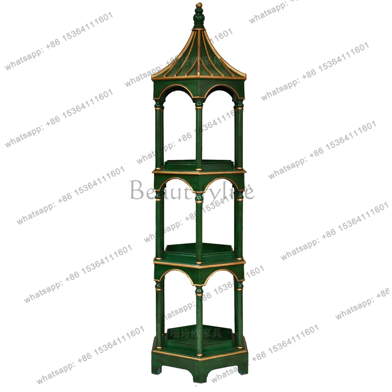 Factory Direct American retro champagne color pagoda-shaped three-layer shelf decorative display case