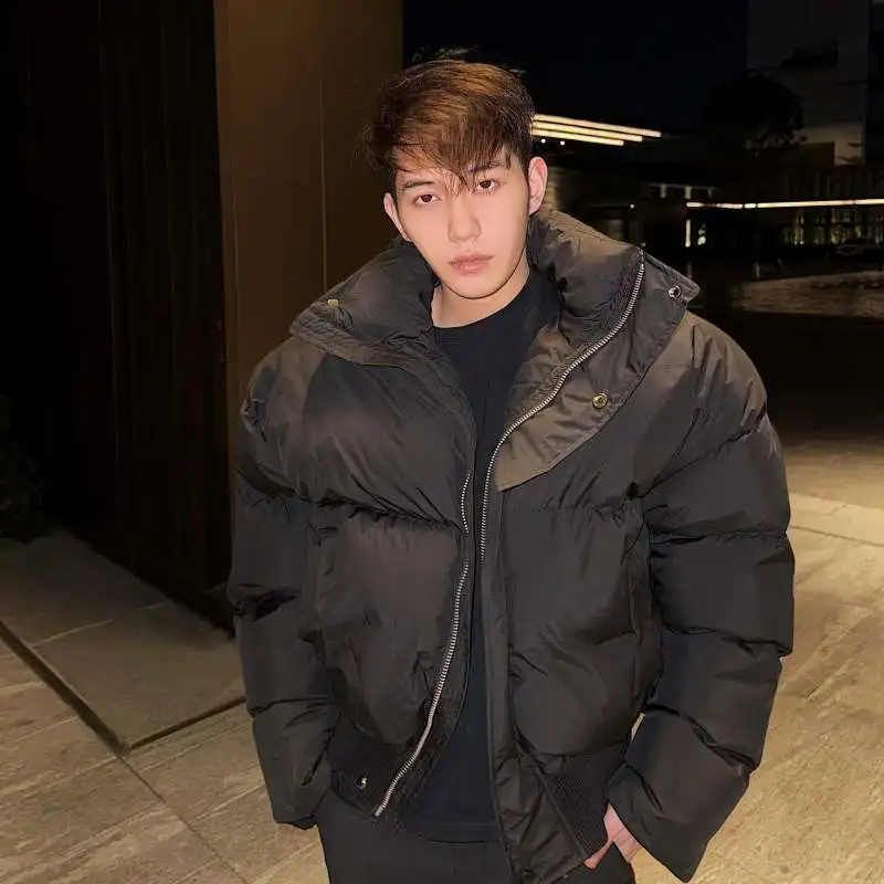 

Зимняя тяжелая короткая хлопковая куртка с простой воротником-стойкой для мужчин, свободная и стильная, плотная и теплая, высококачественная хлопковая куртка