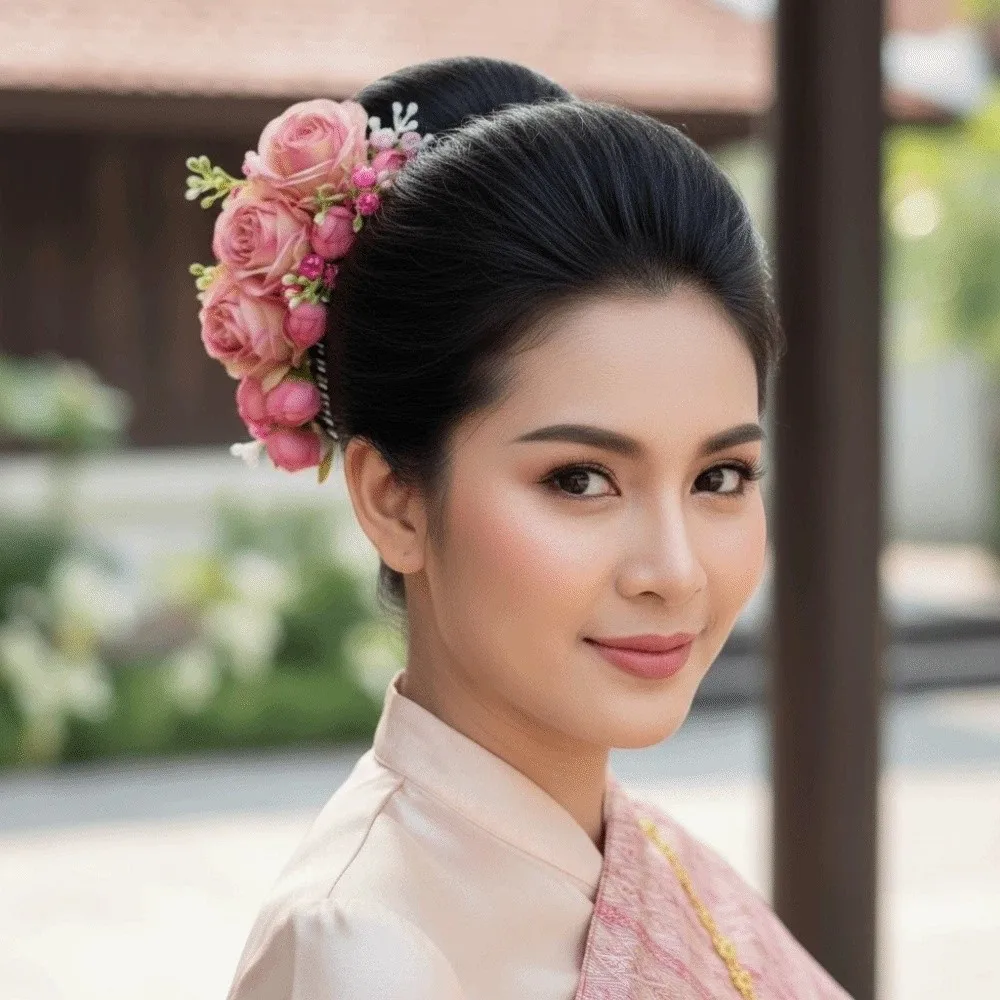 

Elegant Sweet Flowers Hairpin Rose Thai Style Rose Hair Comb Plastic Cloth Chignon Hair Clips Women