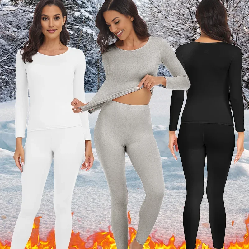 

Thermal Underwear Set for Women Long Johns Base Layer Set Warm Top Bottom for Winter Round neck Lingerie