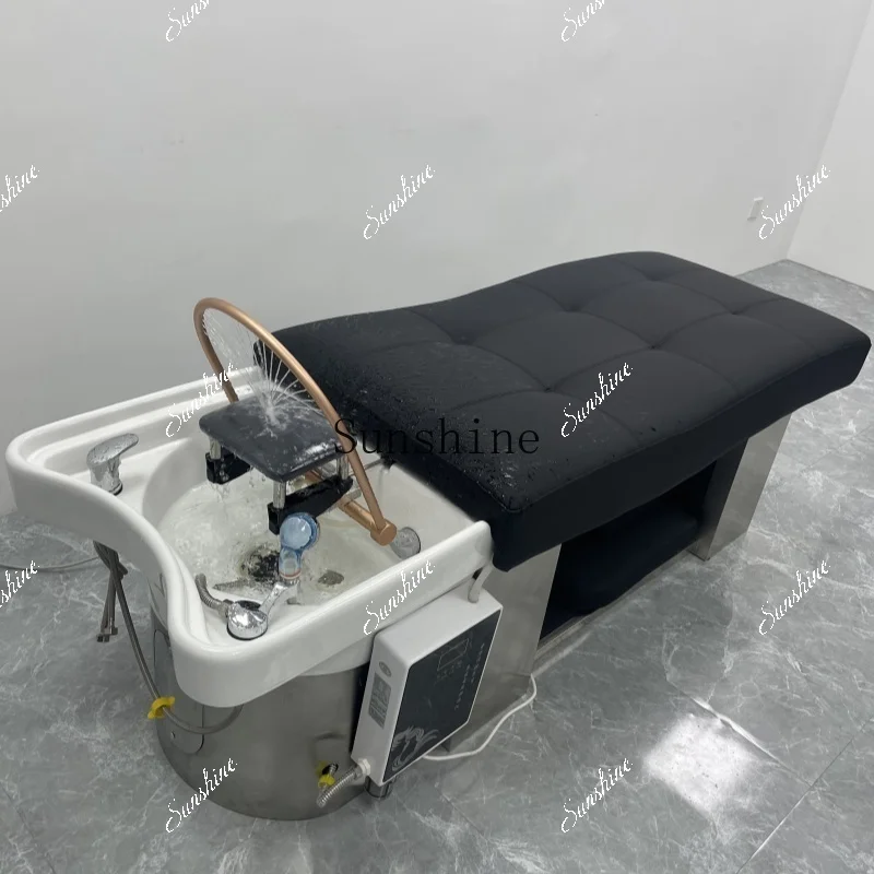 High-end all-stainless steel shampoo bed hair salon special head treatment water circulation ceramic basin TF