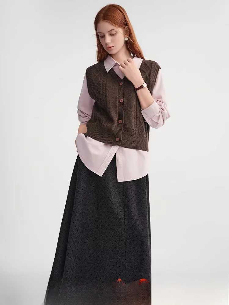 

Вязаный жилет в горошек большого размера для женщин, с V-образным вырезом, в университетском стиле, осенне-зимний, универсальный вязаный топ, модная женская внутренняя одежда