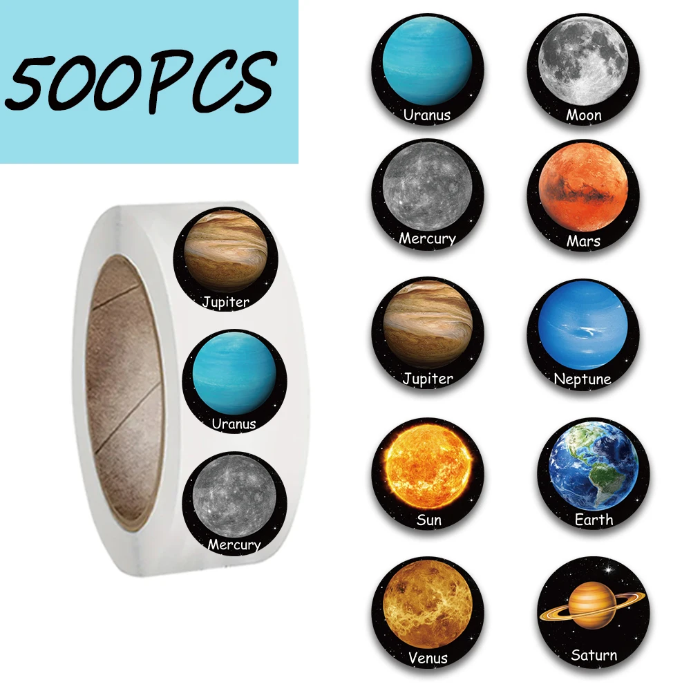 500PCS Planet Series Roll Stickers, 10 Pattern Styles, Decorative Helmets, Luggage, Envelopes, Waterproof Stickers