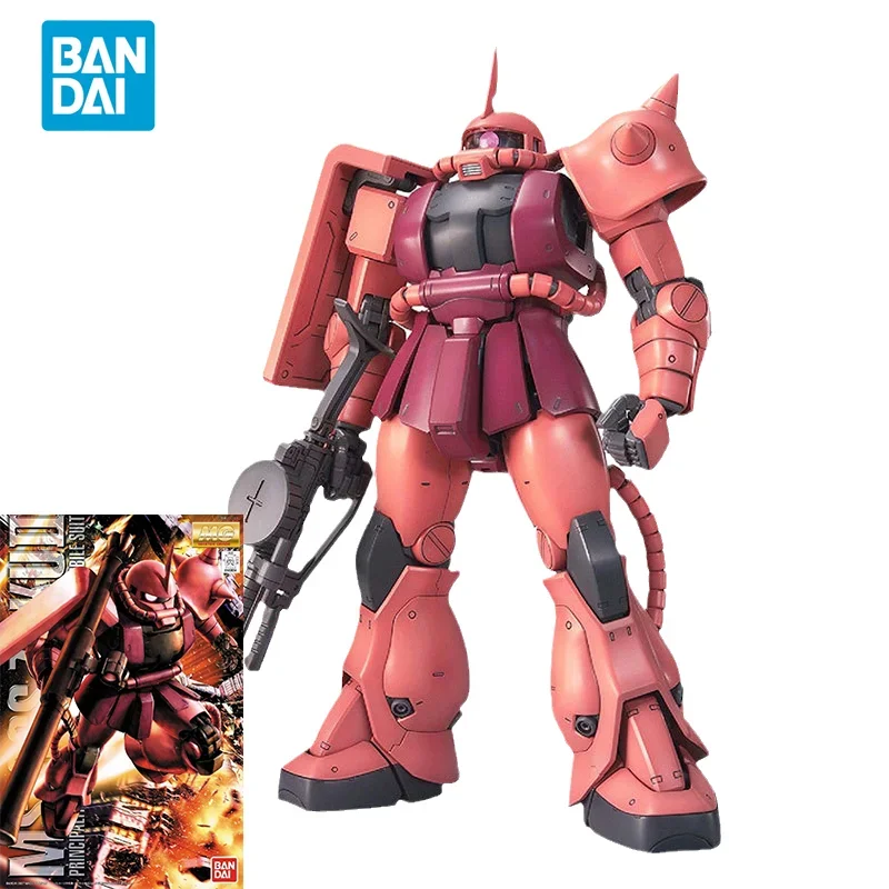 Bandai Original GUNDAM Anime Model MG 1/100 MS-06S CHAR S ZAKU Ver 2.0 Action Figure Assembly Model Toys Gifts for Children