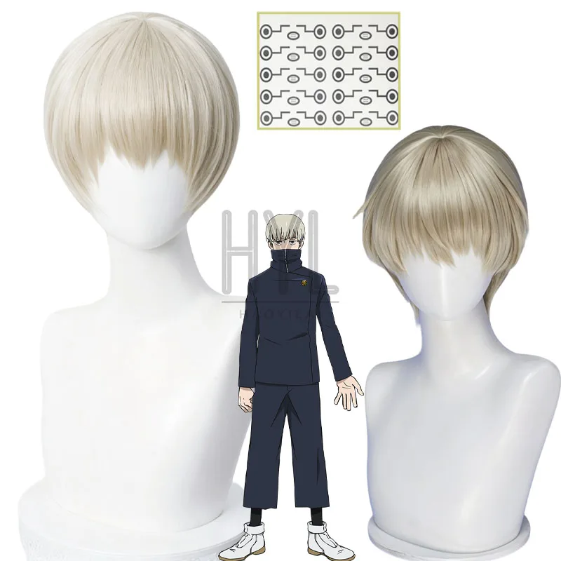 Anime Inumaki Toge Cosplay Wig Yellow Short Synthetic Hair Tattoo sticker For Women Men Halloween Costume Party Carnival Props