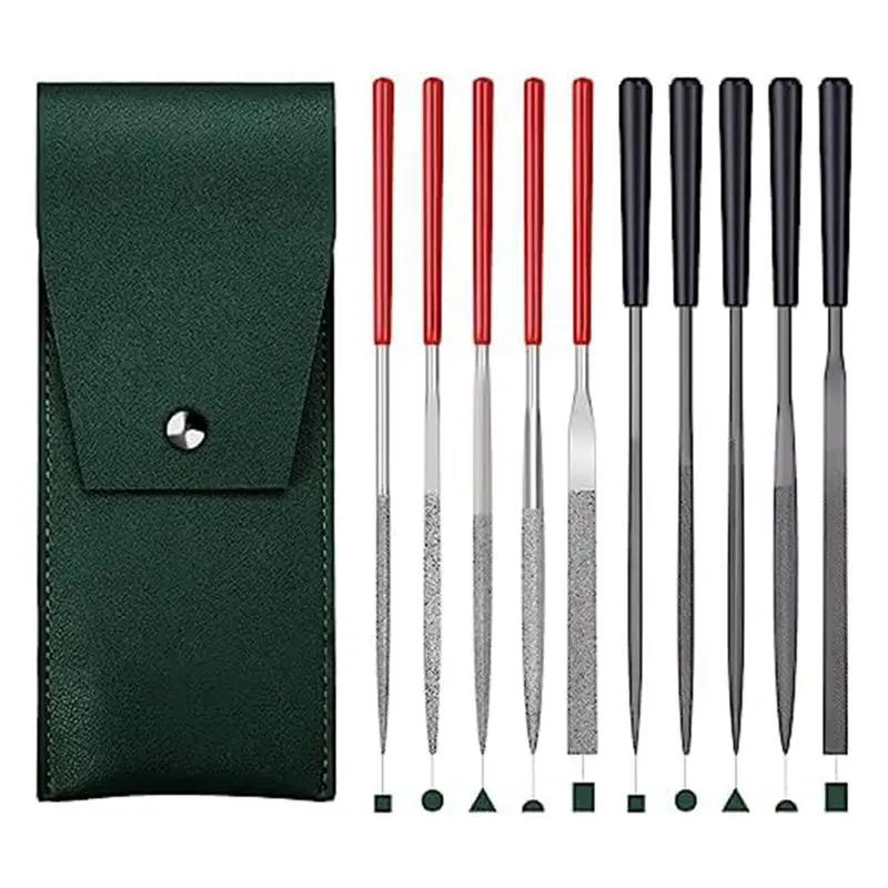 ABJI-5 Pcs Mini Diamond Needle Files & 5Pcs Small Steel Files For High Precision Sanding Work On Metal, Wood,Plastic Carving Dur