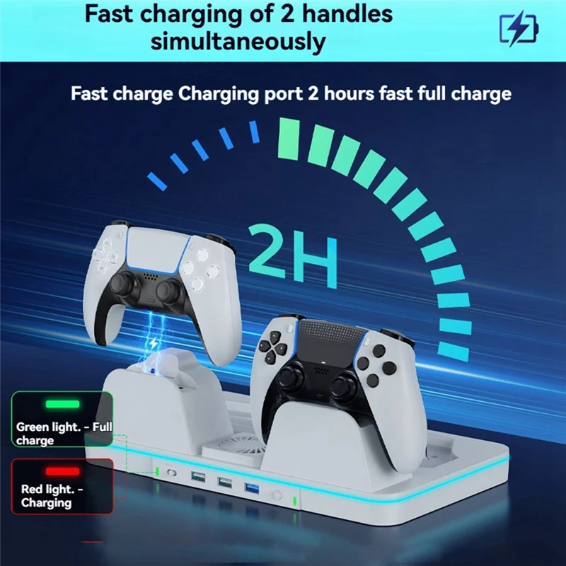 Док-станция для термозарядки для консоли PS5/Slim/PRO, универсальная многофункциональная зарядная док-станция для PS5, подставка для освещения RGB