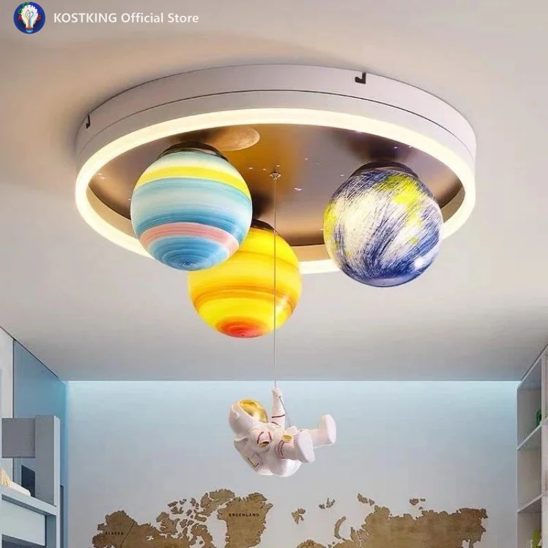 Astronaut Planet Creative Circular The Outer Space Led Ceiling Light Children's Bedroom Decorative Boys Girls Dream Universe