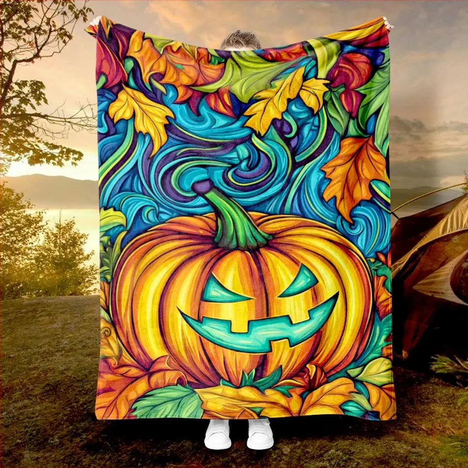 Spooky Halloween Castle Blanket Reversible Flannel Throw for Gothic Charm AllSeason Comfort Mysterious Night Gift