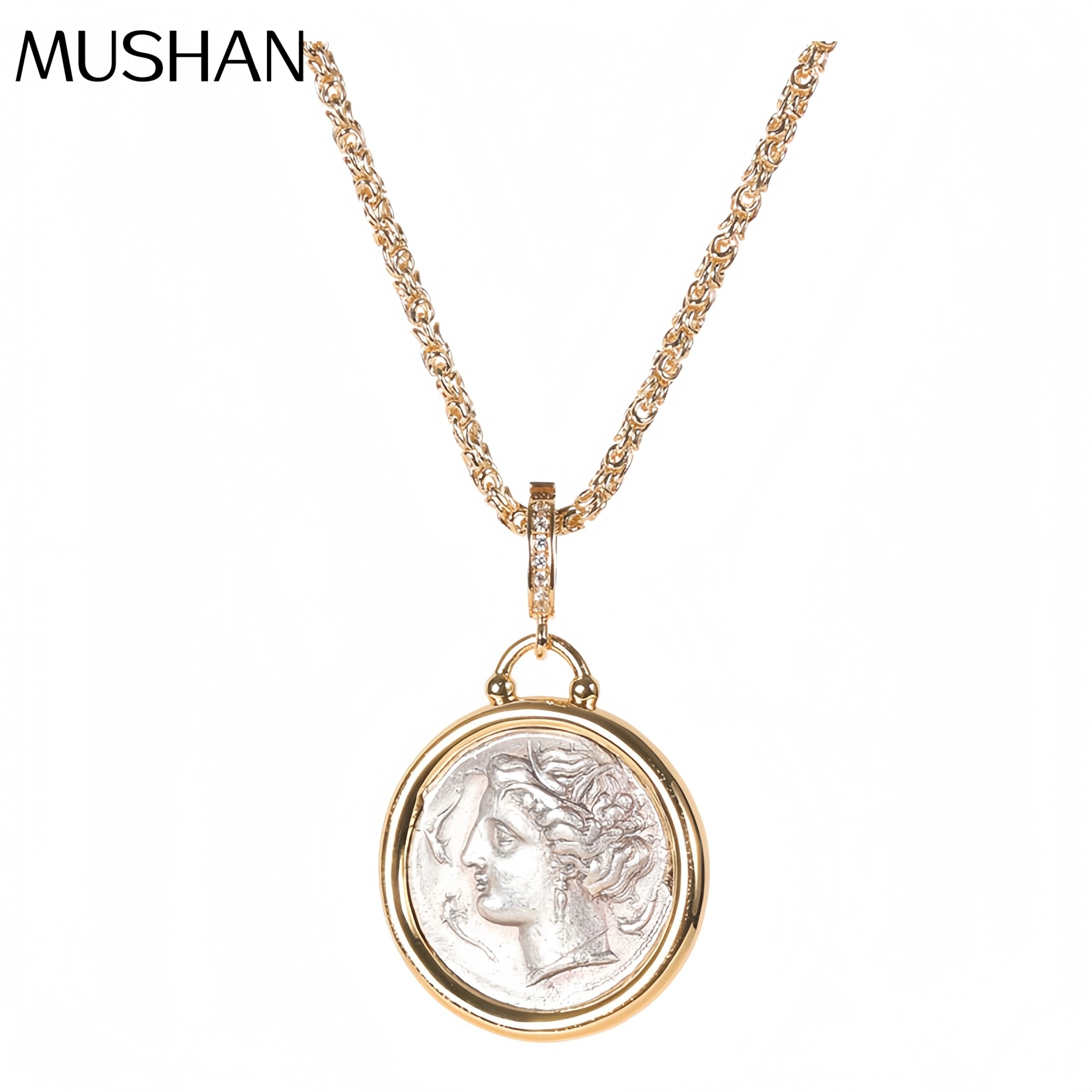 

MuShan Luxury Brand Ancient Greek Moon Goddess Diana Coin Necklace 18k Gold Plated 925 Sterling Silver Pendant Necklaces Jewelry