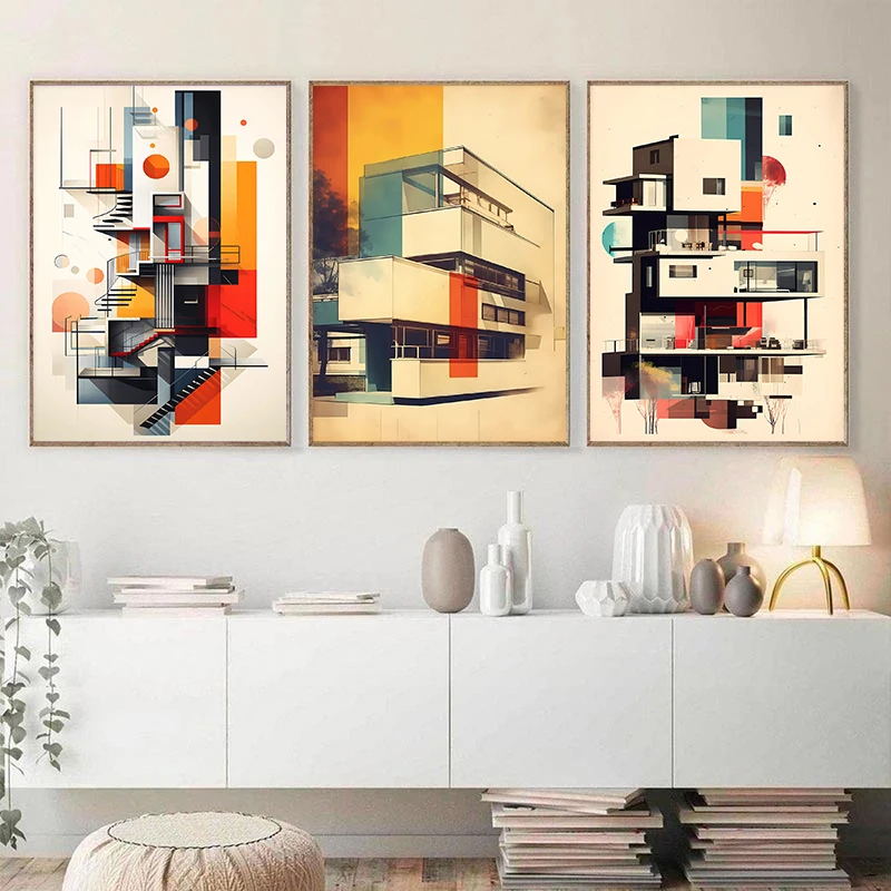 Vintage Bauhaus Design Poster Canvas Painting Modern Architecture Wall Art Picture Study Office Home Decor Gifts To Architects