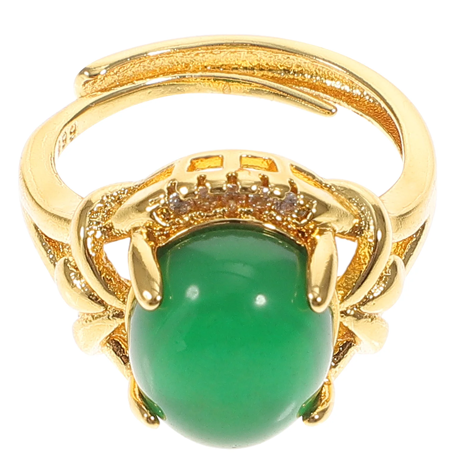 

1pc Gold-inlaid Jade Ring Elegant Silver Women Finger Rings Decorative Trendy Ring Beautiful Design Bright Color