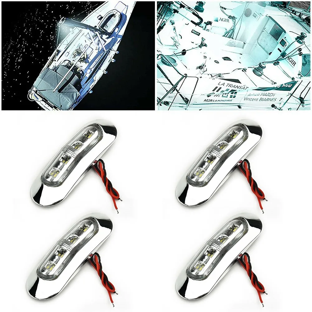 4pcs DC 12V-24V Marine Boat LED Courtesy Lights Cabin Deck Walkway Stair Light White Super Bright Waterproof Interior Lights
