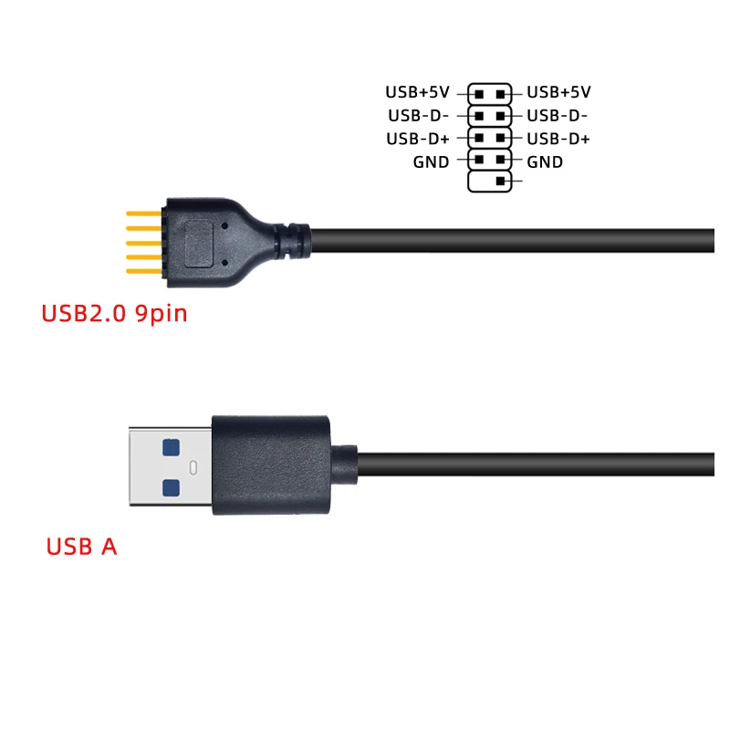Новый USB-разъем, Удлинительный кабель USB к 9-контактному разъему, 9-контактный штекер на внешний USB A штекер, материнская плата ПК, внутренний кабель для передачи данных