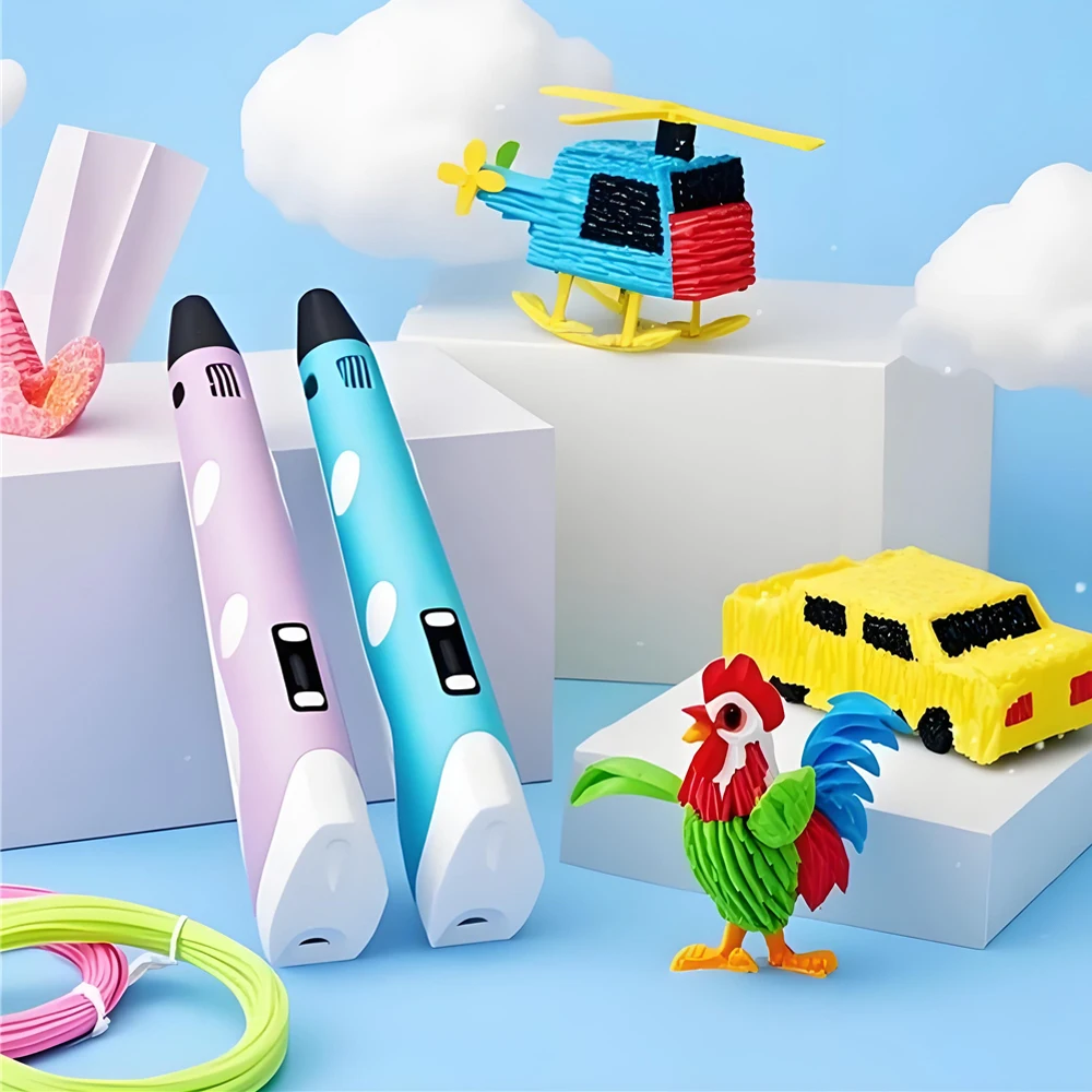 Children 3D Pen 3D Drawing Printing Pen with LCD Screen Power Adapter 3M 40 Colors PLA Filament Kids Christmas Birthday DIY Gift