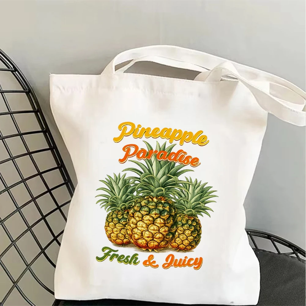 

Fresh Pineapple Printed Canvas Shoulder Bag Aesthetic Graphic Shopping Tote Reusable Cotton Cloth Handbag Bookbag for Women