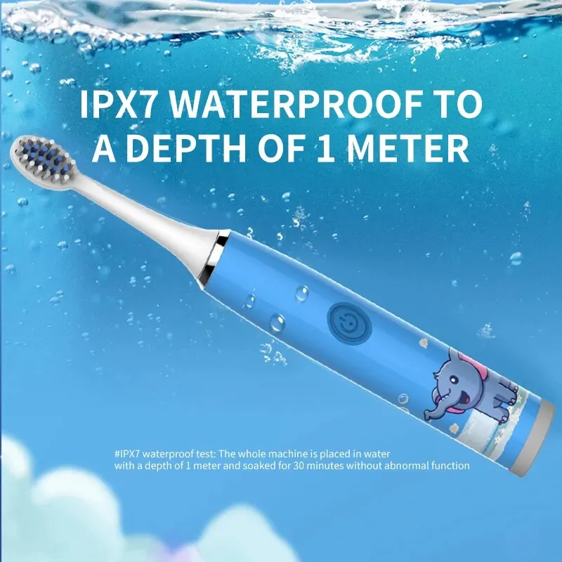 Cartoon Electric Toothbrush for Kids IPX7 Waterproof Whole Body Washable Soft Brush Head for Gingival and Dental Care