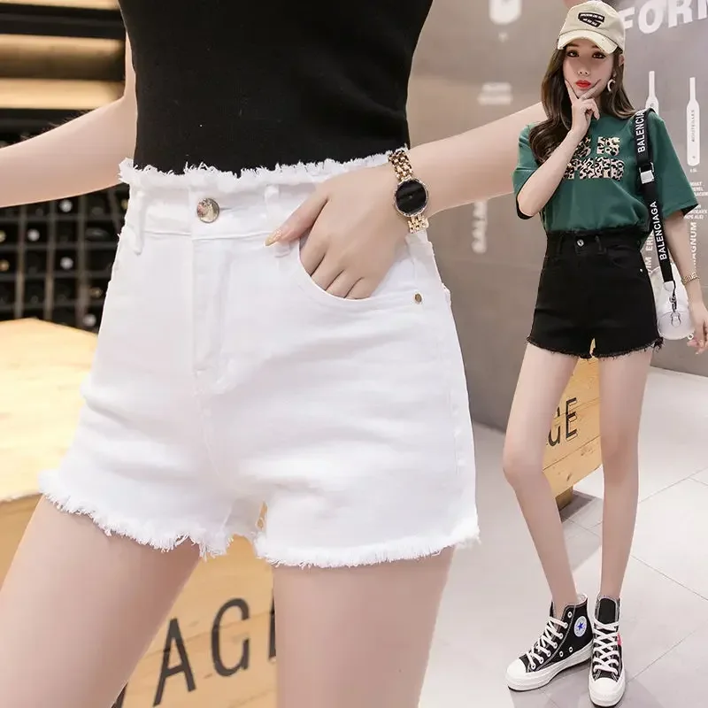 Short en denim taille haute pour femme, short d'été, blanc, noir, commandé